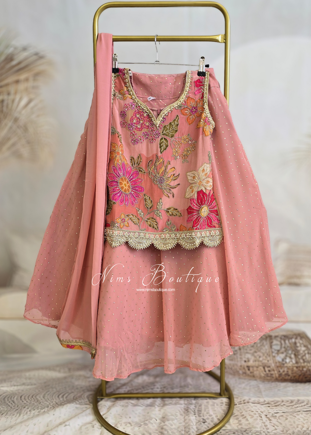 Peachy Pink Floral Kids Lehnga