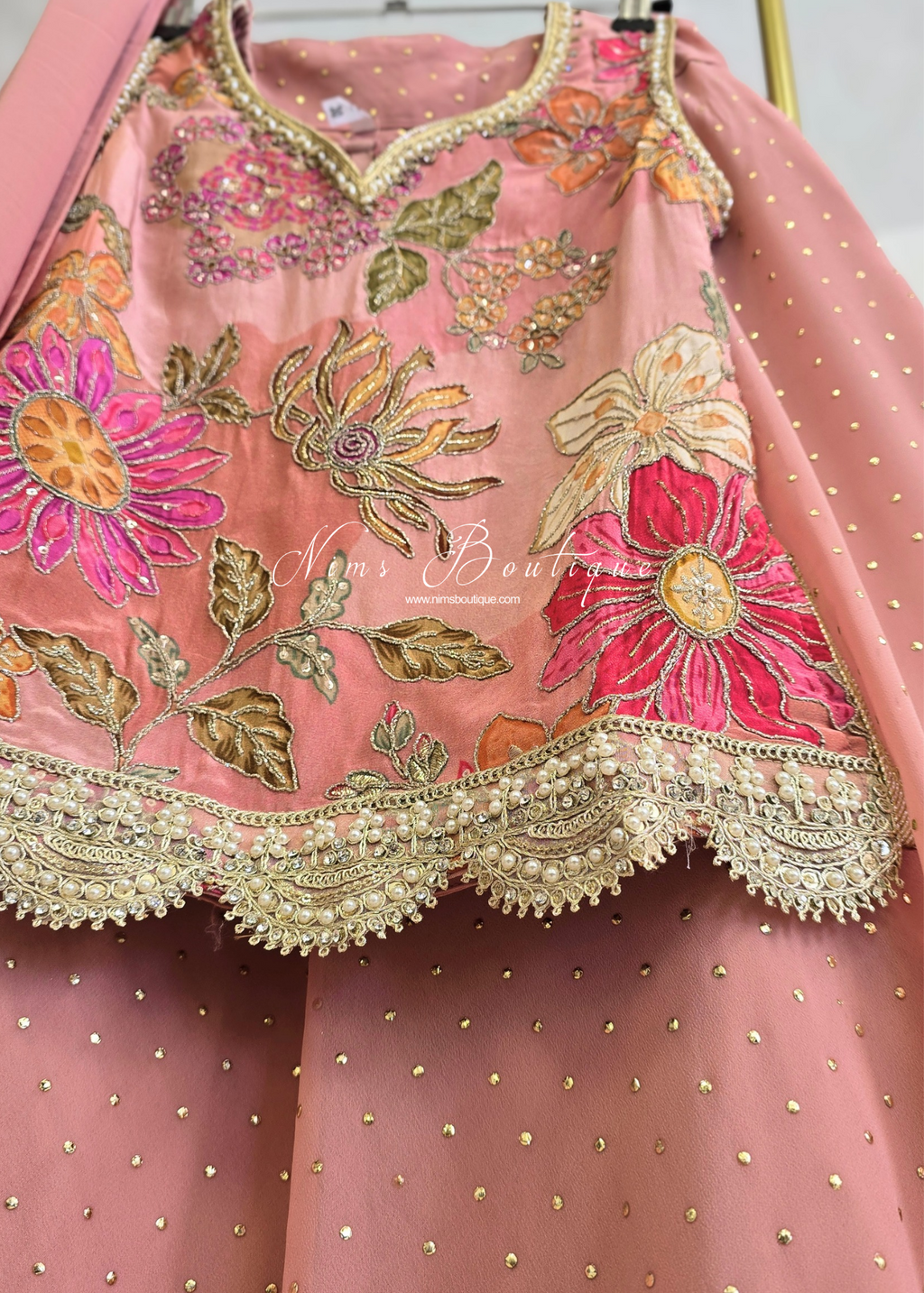 Peachy Pink Floral Kids Lehnga