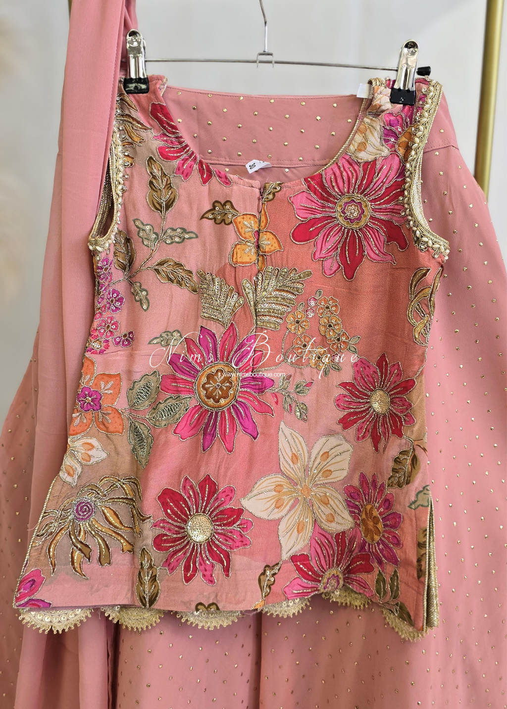 Peachy Pink Floral Kids Lehnga
