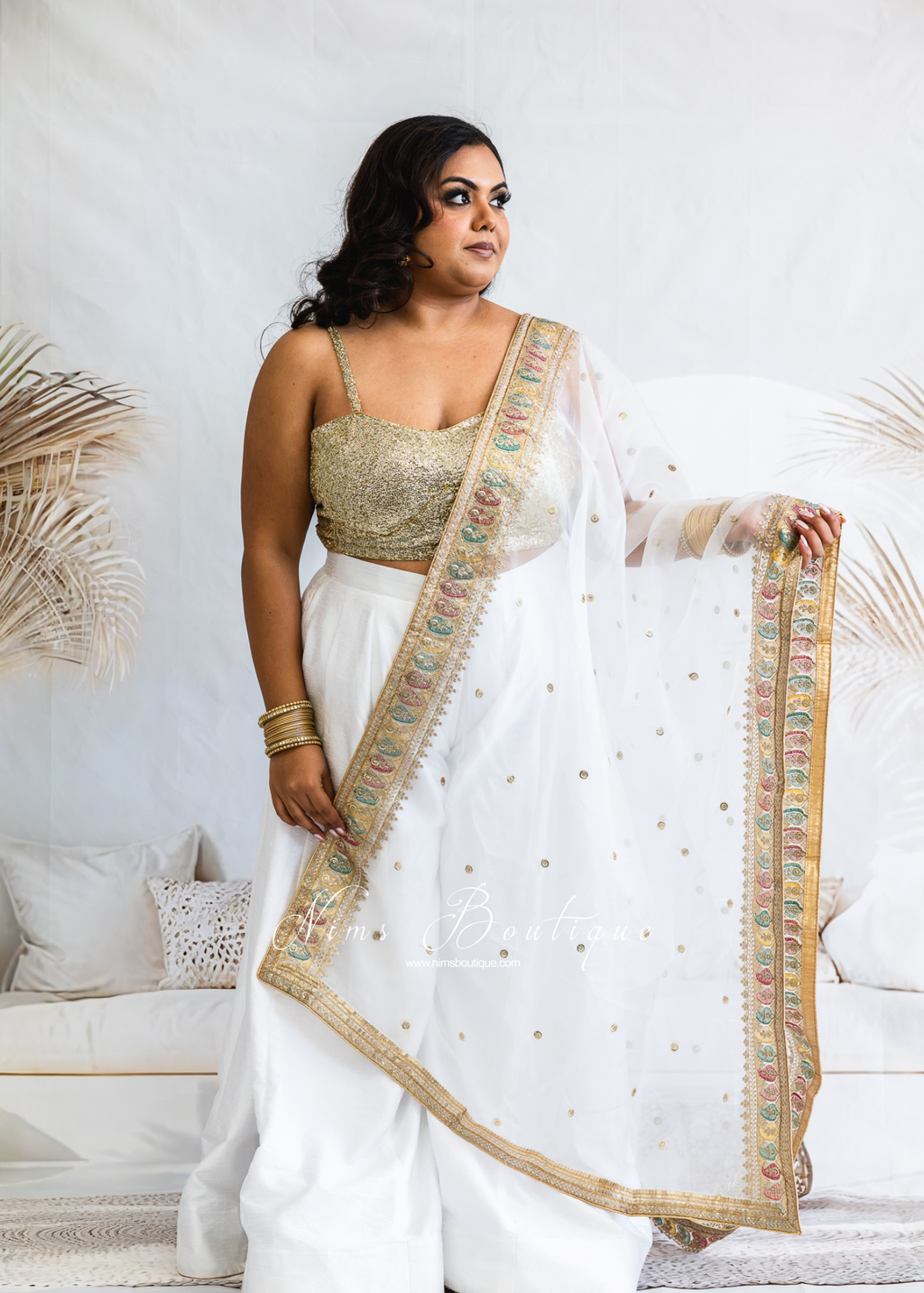 Sunidhi White Multicolour Organza Dupatta/Chunni