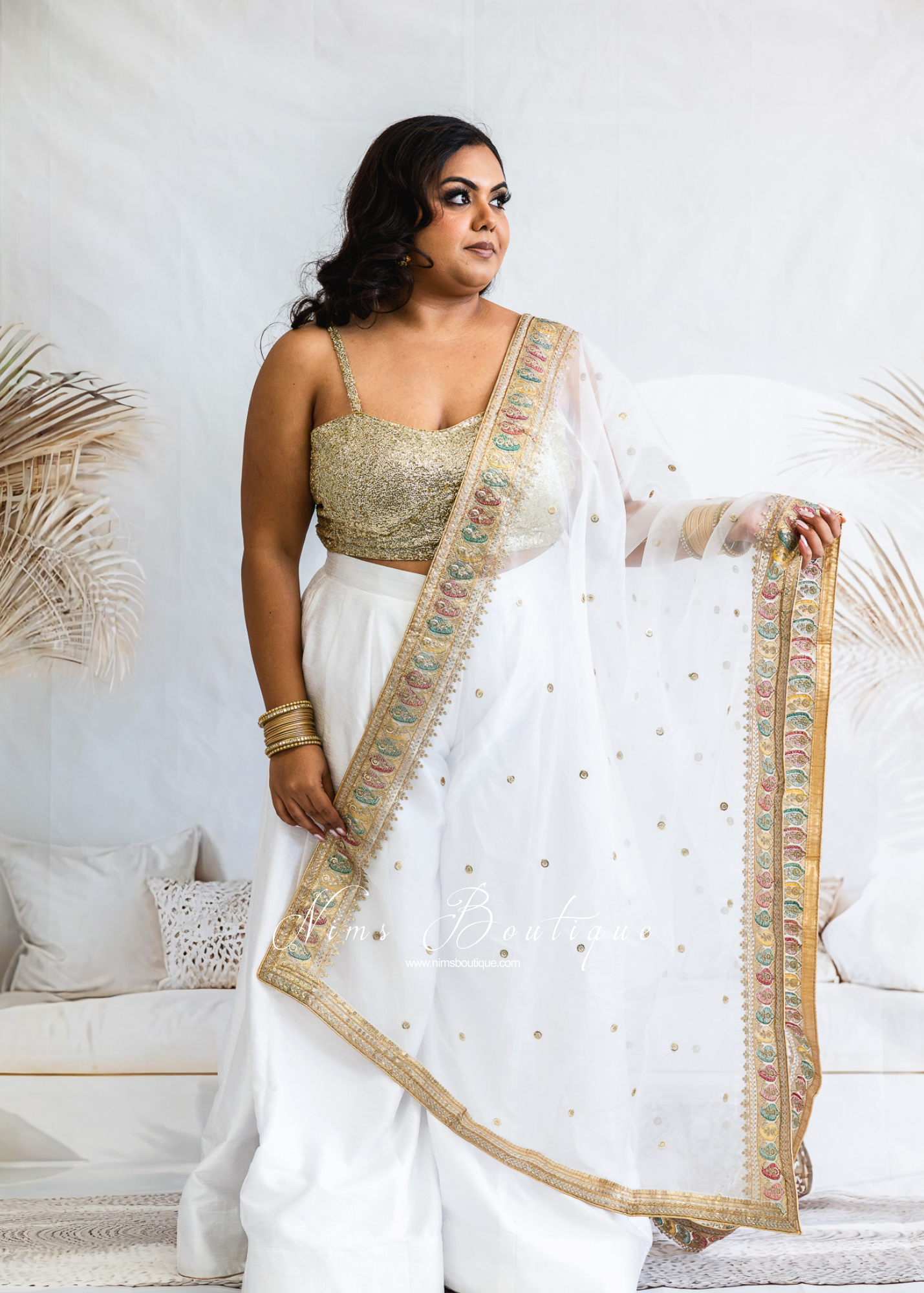 Sunidhi White Multicolour Organza Dupatta/Chunni
