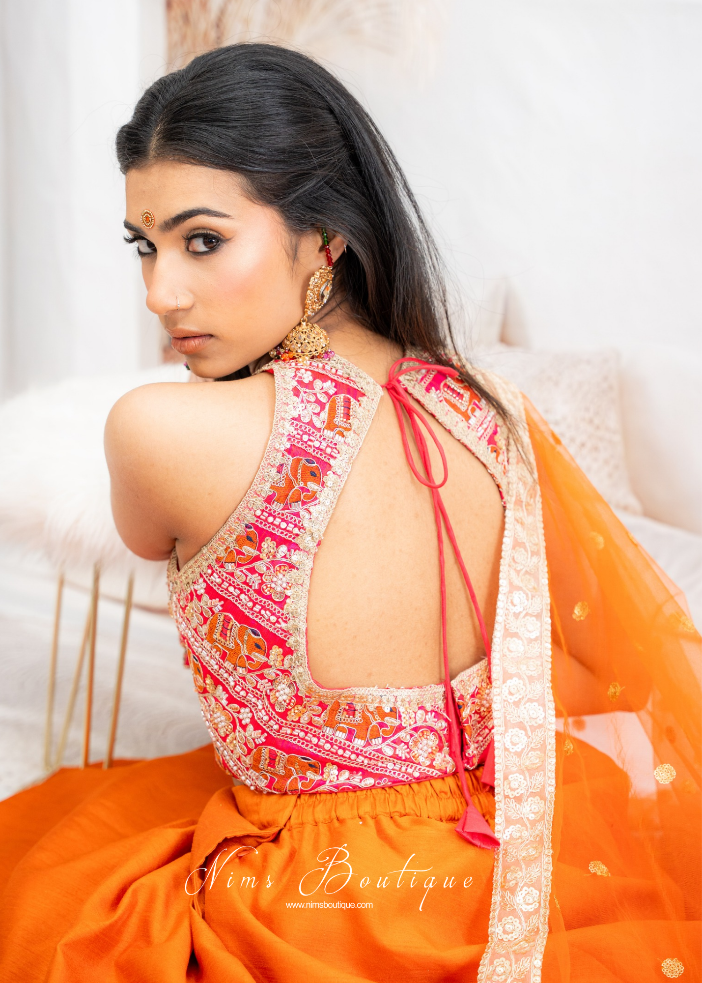 Serena Luxury Elephant Embroidered Pink Blouse (one size)