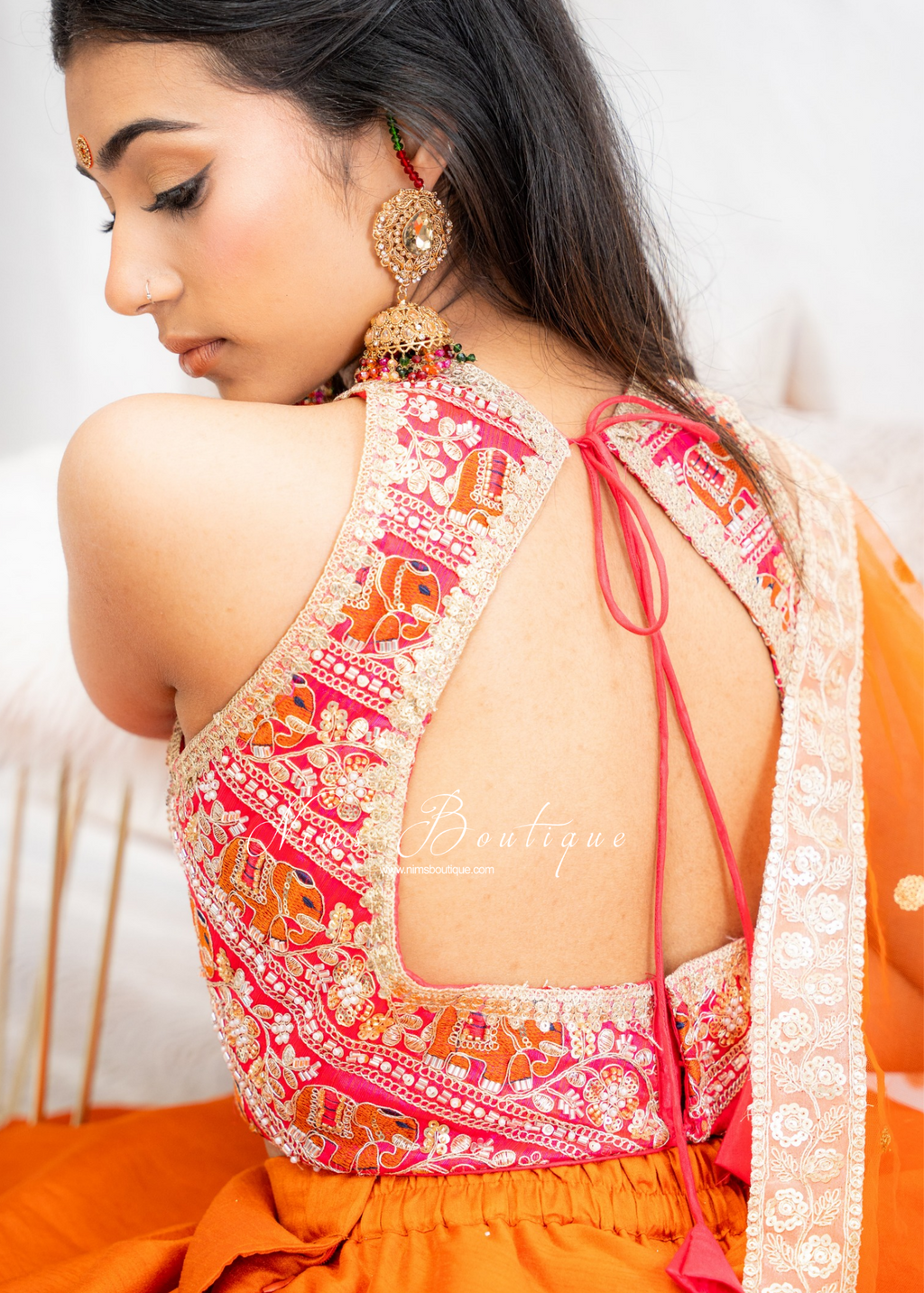 Serena Luxury Elephant Embroidered Pink Blouse (one size)