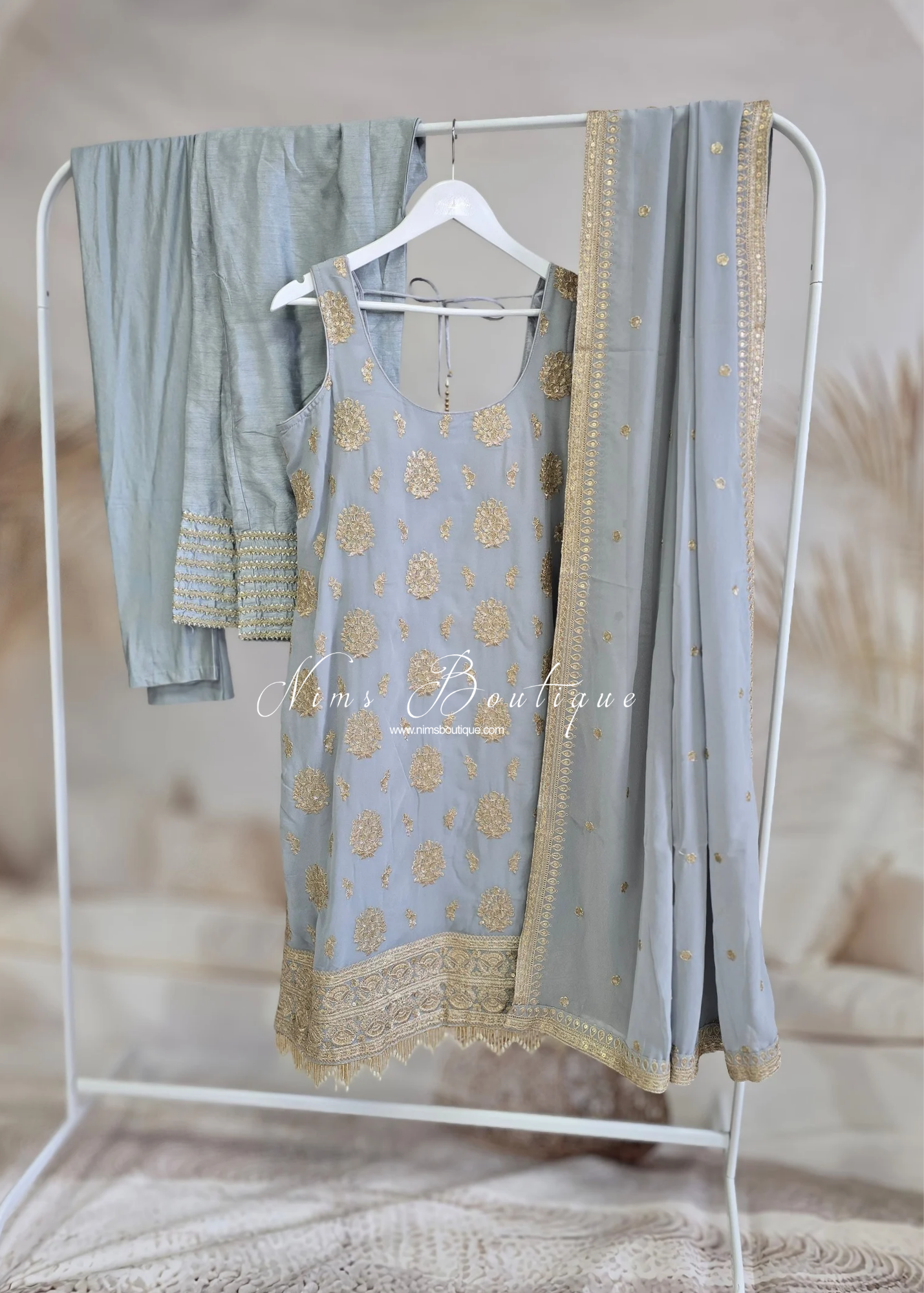 Grey Sequin Pajami & Trouser Suit (Size 12-14)