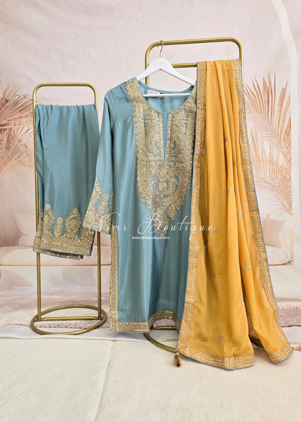Blue and Mustard Trouser/Salwar Suit (Sizes 14-18)