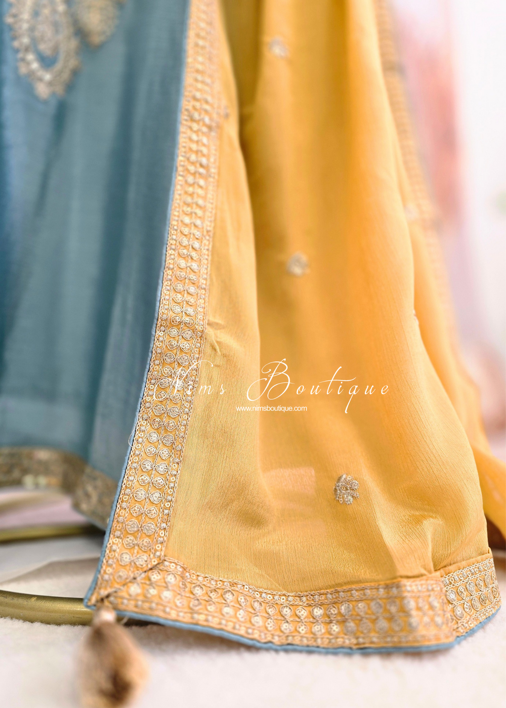 Blue and Mustard Trouser/Salwar Suit (Sizes 14-18)