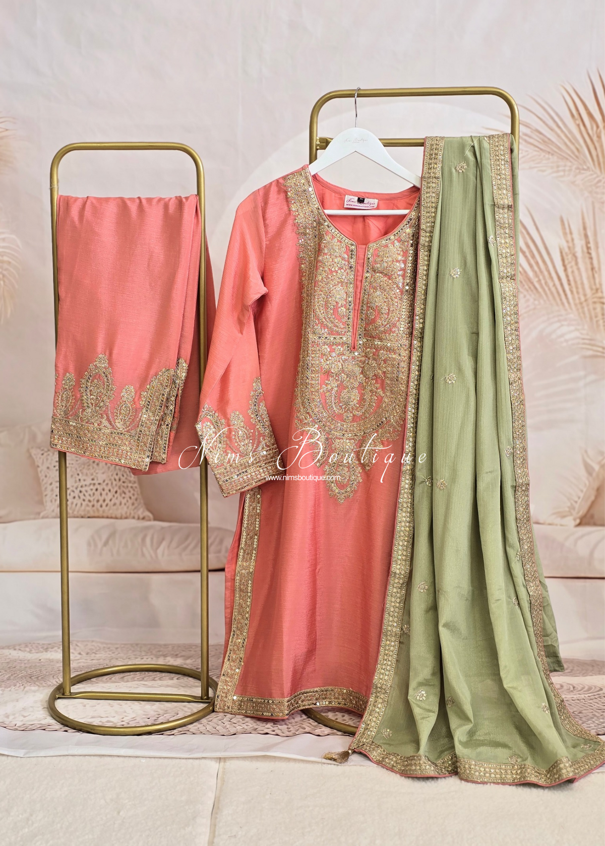 Peach & Mint Trouser/Salwar Suit (Sizes 14-18)