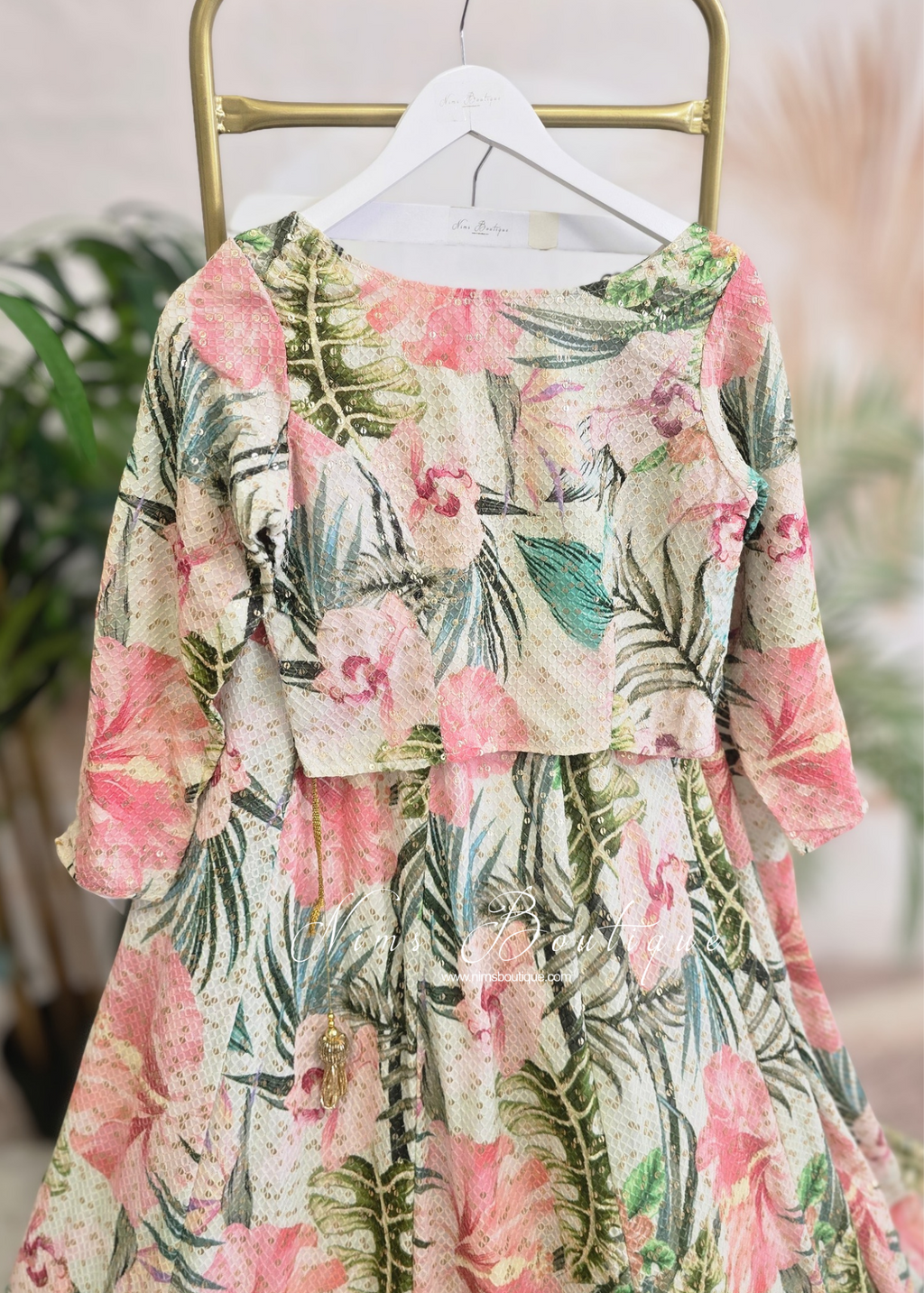 Isabella Long Sleeve Ivory & Green Floral Blouse