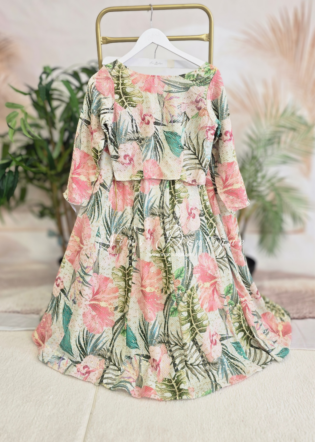 Isabella Long Sleeve Ivory & Green Floral Blouse