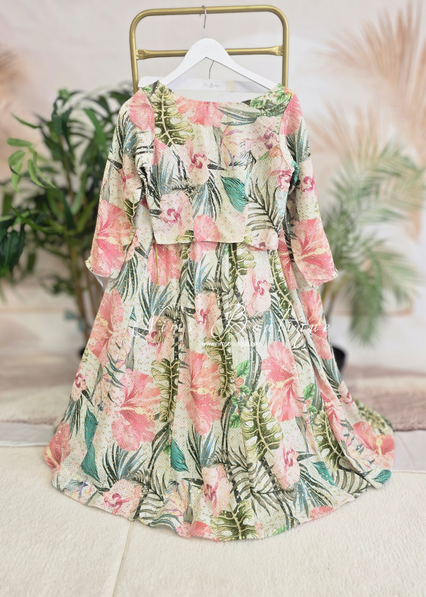 Isabella Ivory & Green Floral readymade skirt/lehnga (size 4-24)