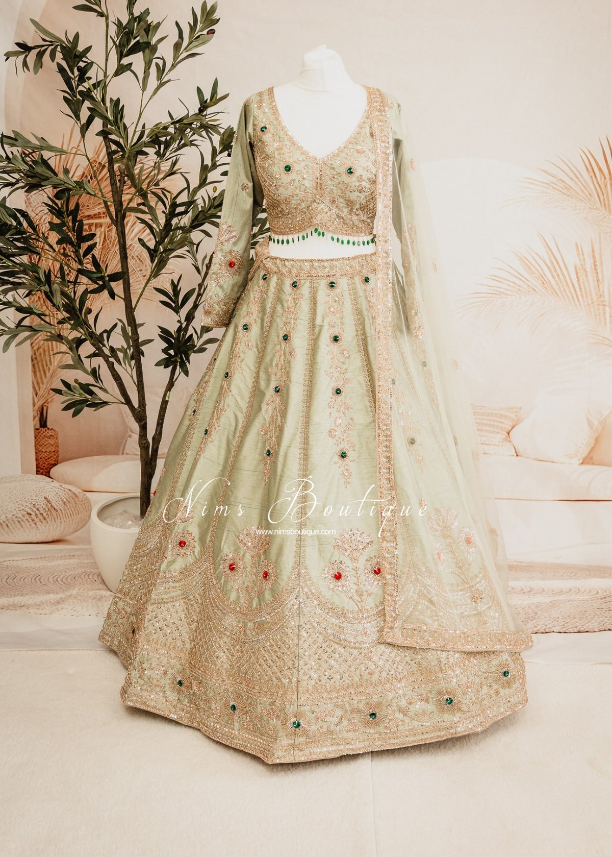 Luxury Mint Raw Silk Lehenga (size 12)