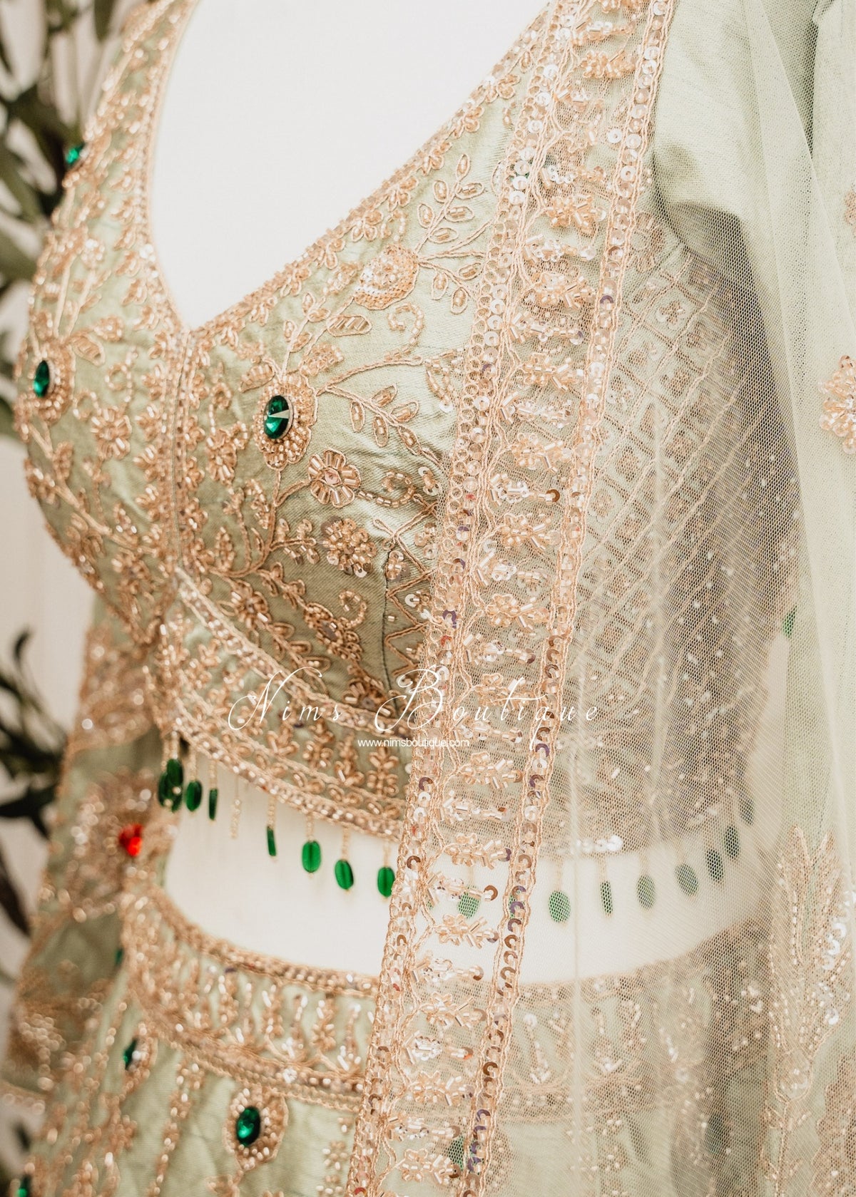 Luxury Mint Raw Silk Lehenga (size 12)