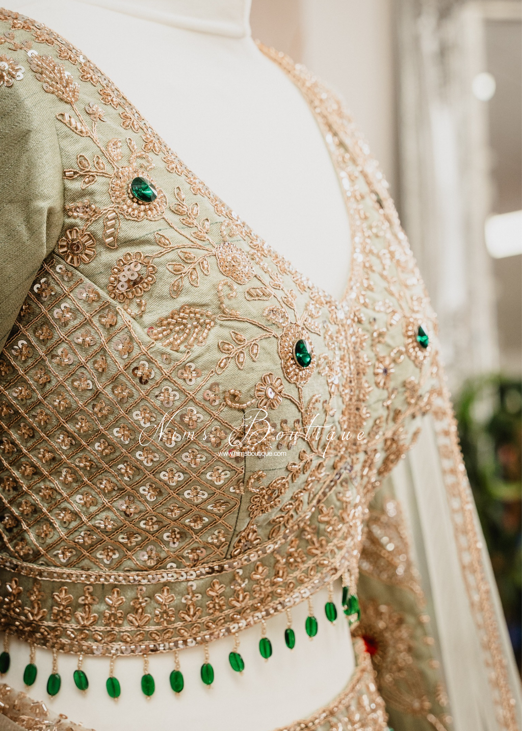 Luxury Mint Raw Silk Lehenga (size 12)
