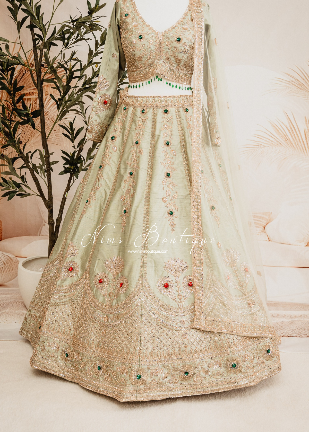 Luxury Mint Raw Silk Lehenga (size 12)