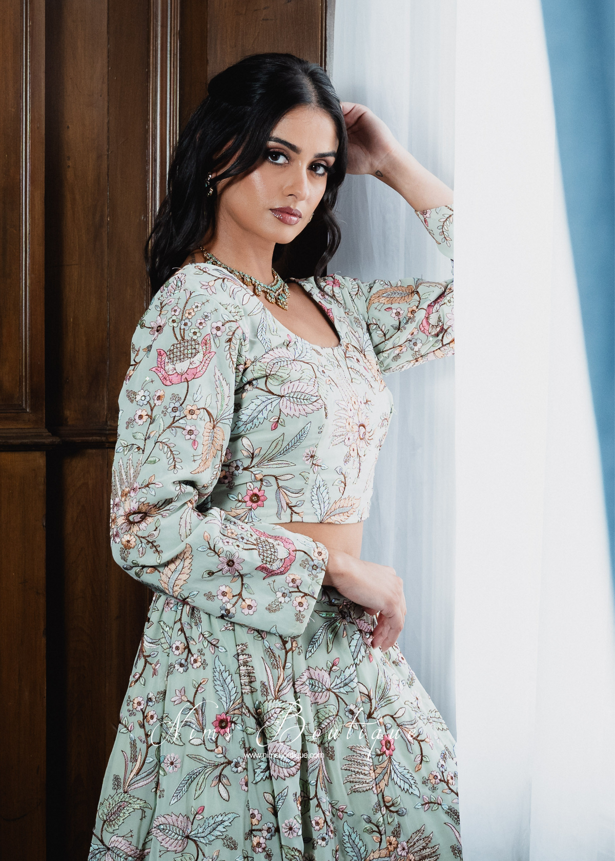 Luxury Sarika Pistachio Green Long Sleeve Blouse (size 10-26)
