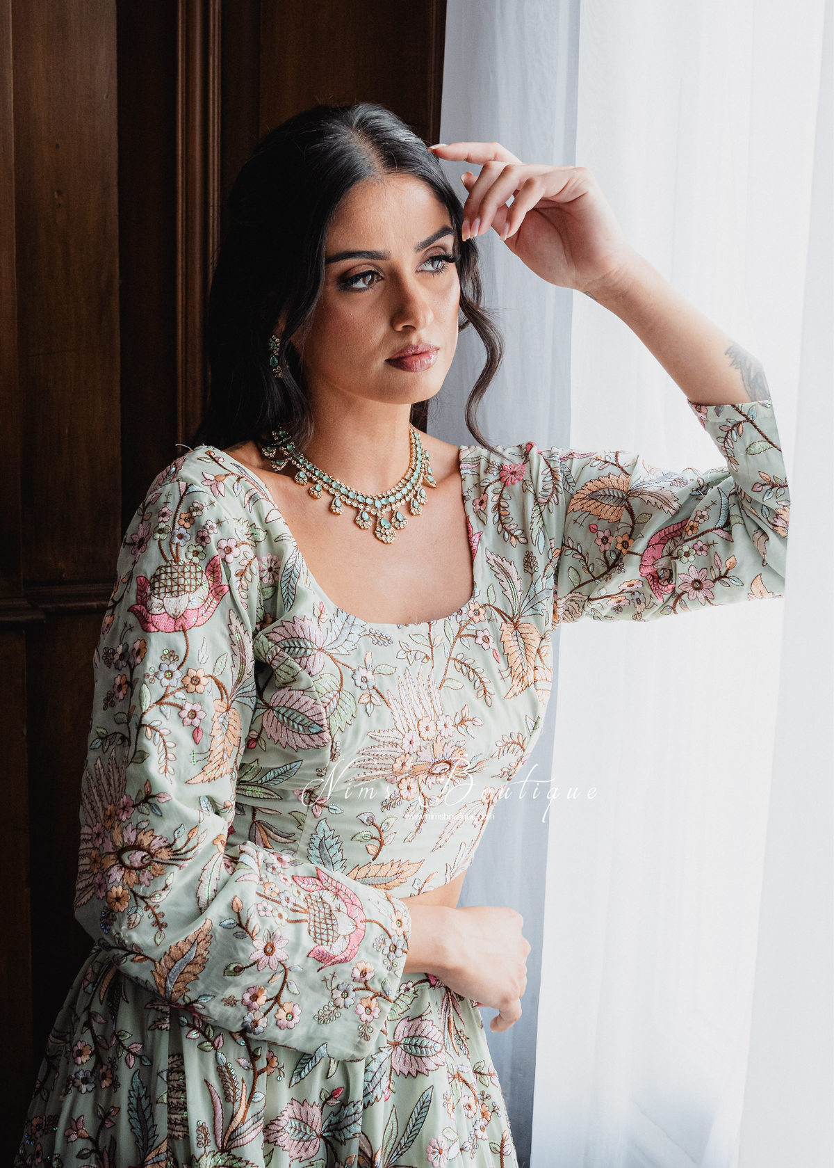 Ahana Mint Stone Jewellery Set