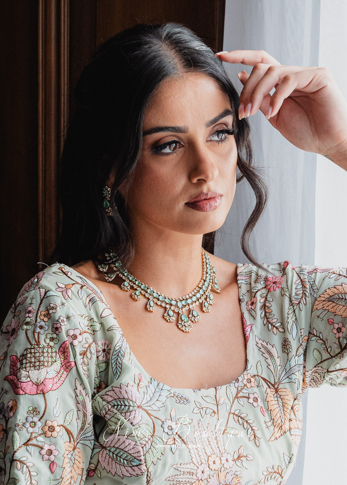 Ahana Mint Stone Jewellery Set