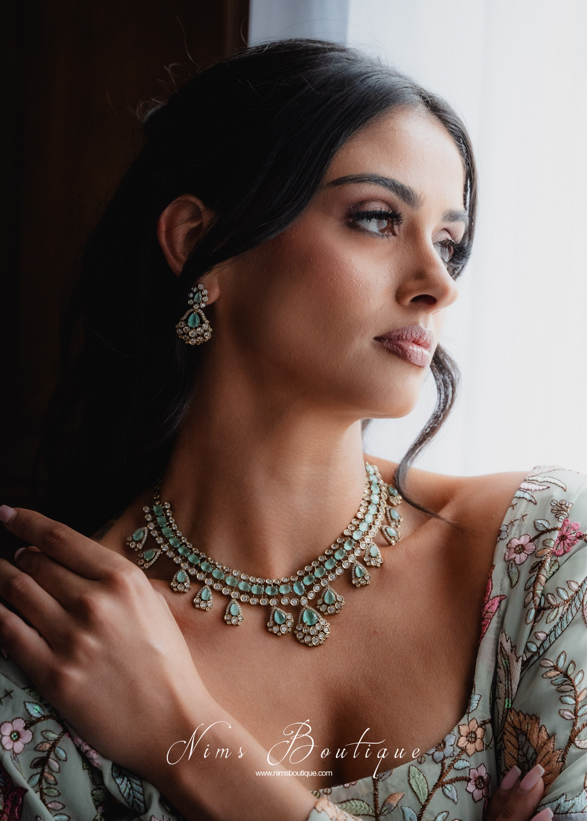 Ahana Mint Stone Jewellery Set