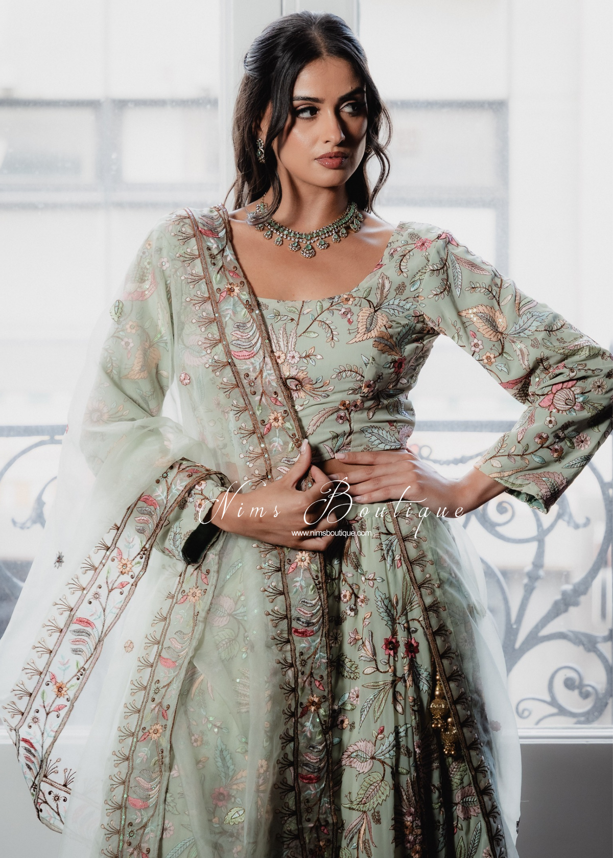 Ahana Mint Stone Jewellery Set