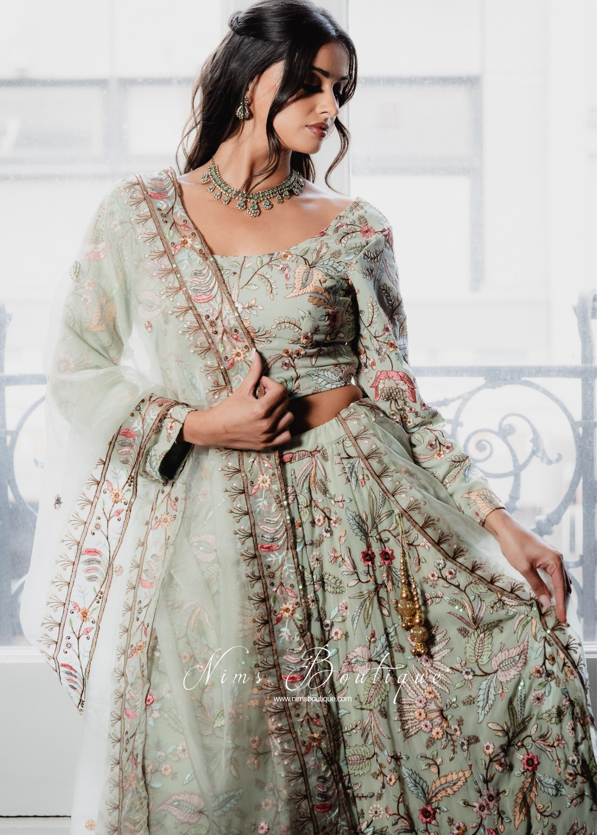 Luxury Sarika Pistachio Green Long Sleeve Blouse (size 10-26)