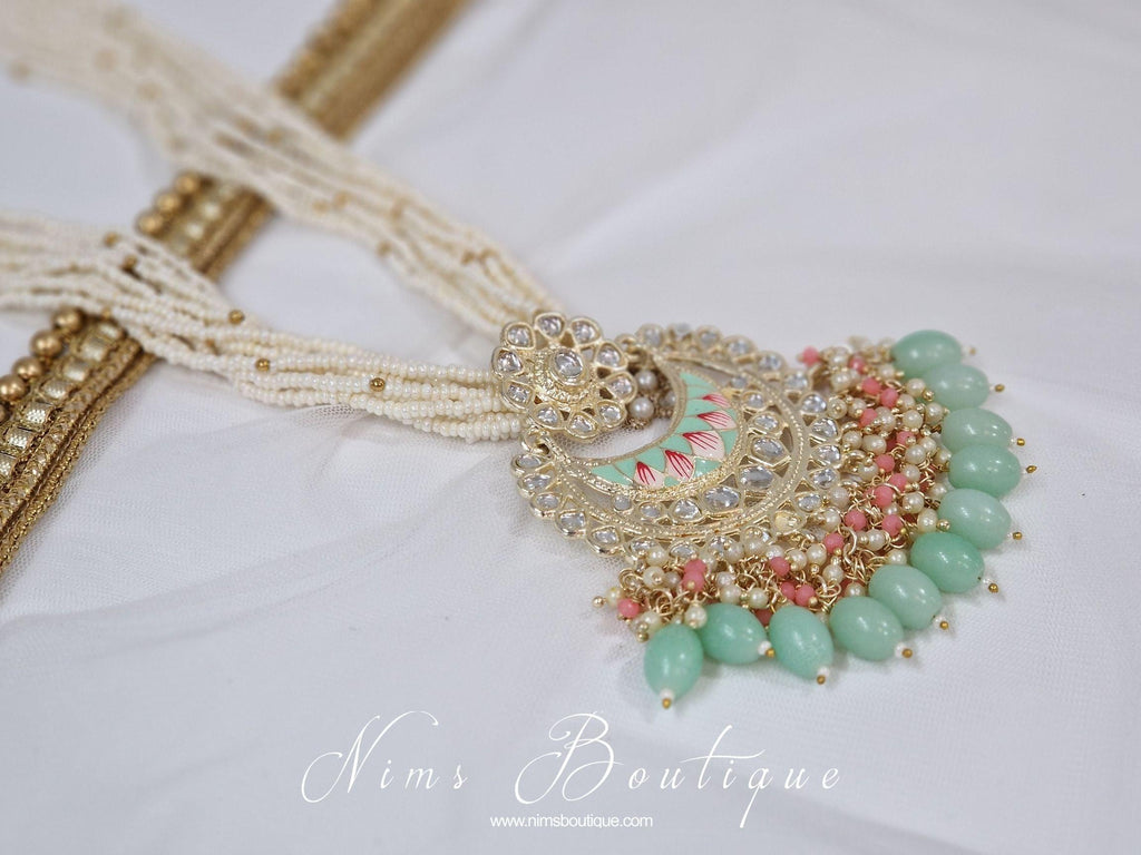 Nims Boutique Sana Pearl Mint & Pink Haar Set