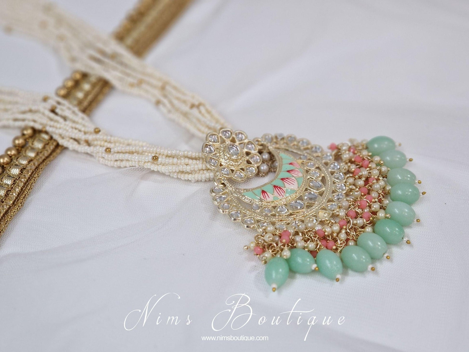 Nims Boutique Sana Pearl Mint & Pink Haar Set