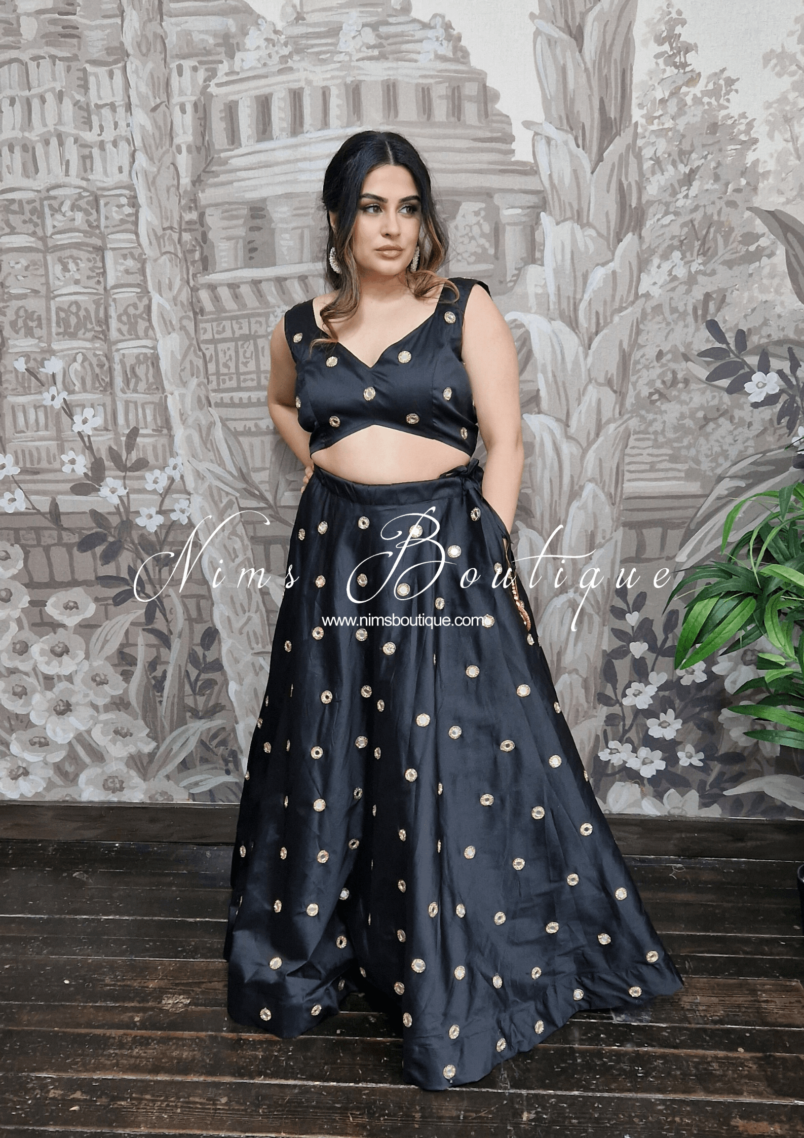 Nims Boutique Rani Luxury Black Mirror readymade lehnga skirt sizes 4-26