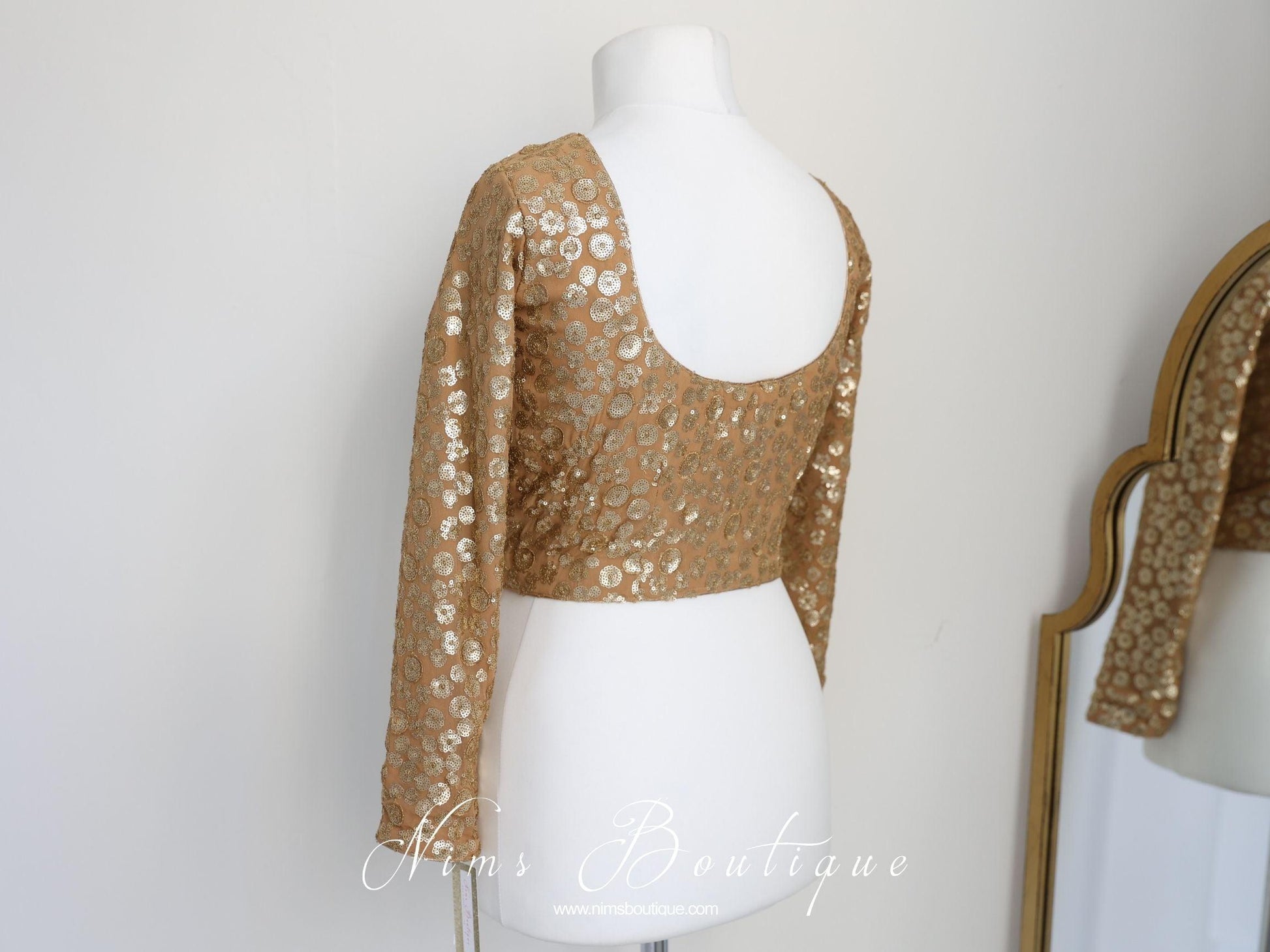 Nims Boutique Luxury Rose Gold Sequin Embellished Long sleeved Blouse size 10-24