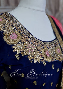 Luxury Navy Embellished & Floral Sharara Suit (10-12)