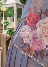 Grey Floral Print Sari Pearl Edging