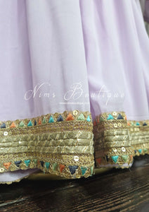 Lilac & Multicolour Threadwork Sharara Suit (Size 10-12)