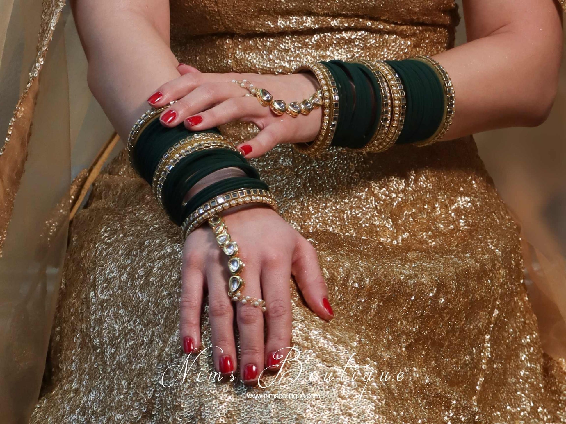 Nims Boutique Dark Green & Kundan Set of Bangles DGN