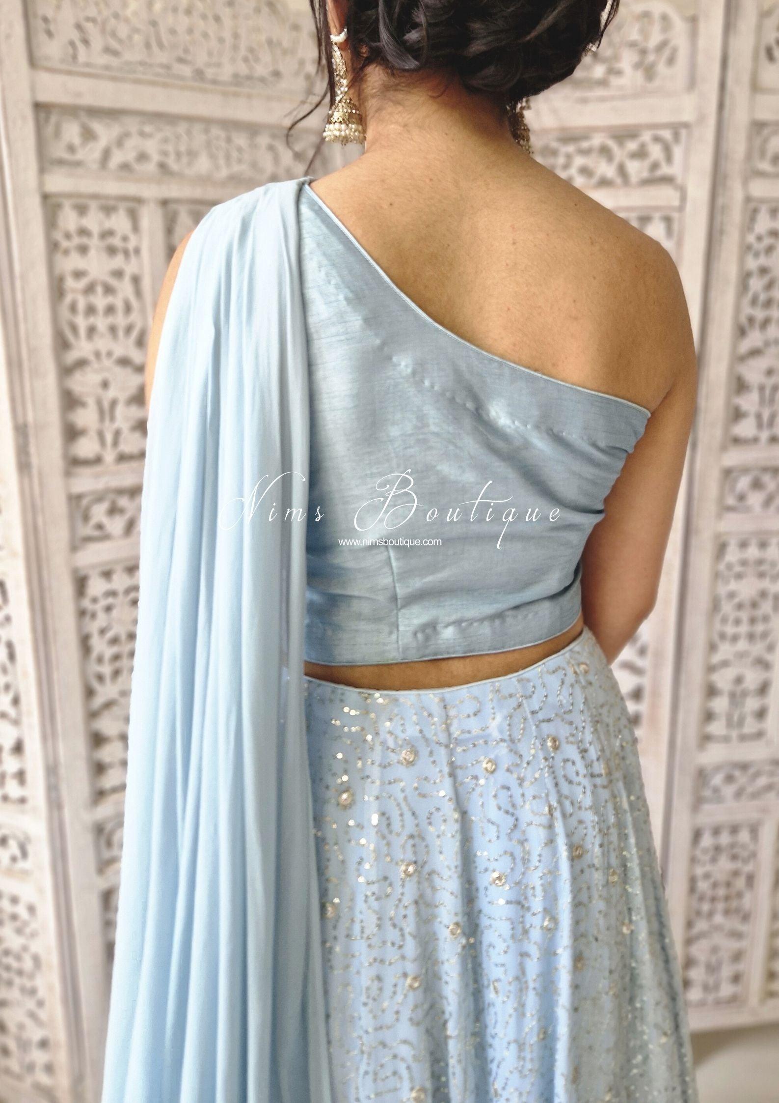 Nims Boutique Arya Powder Blue Luxury One Shoulder & Dupatta blouse 4-10