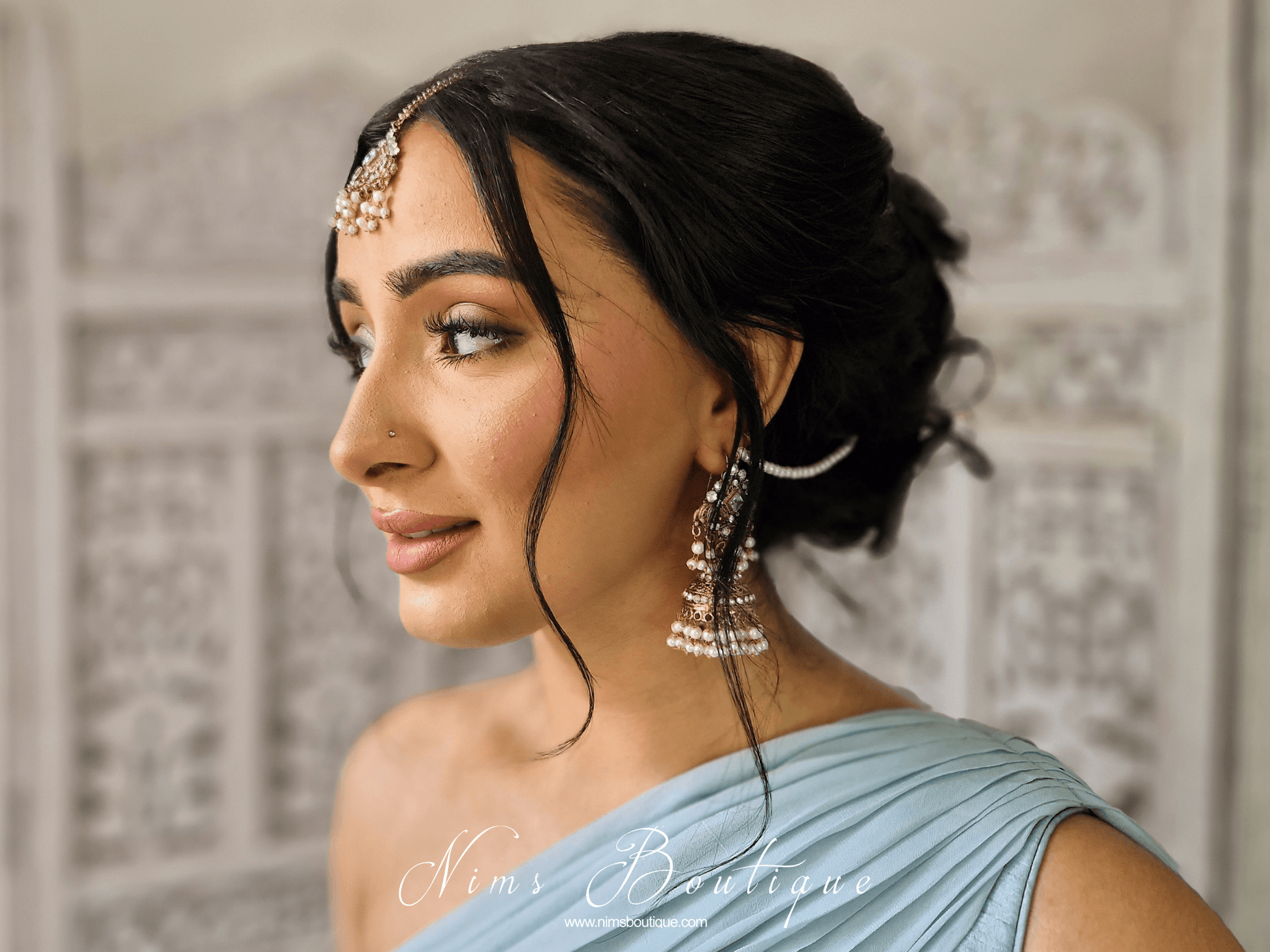 Nims Boutique Tamannah Royal Pearl Earrings & Tikka Set