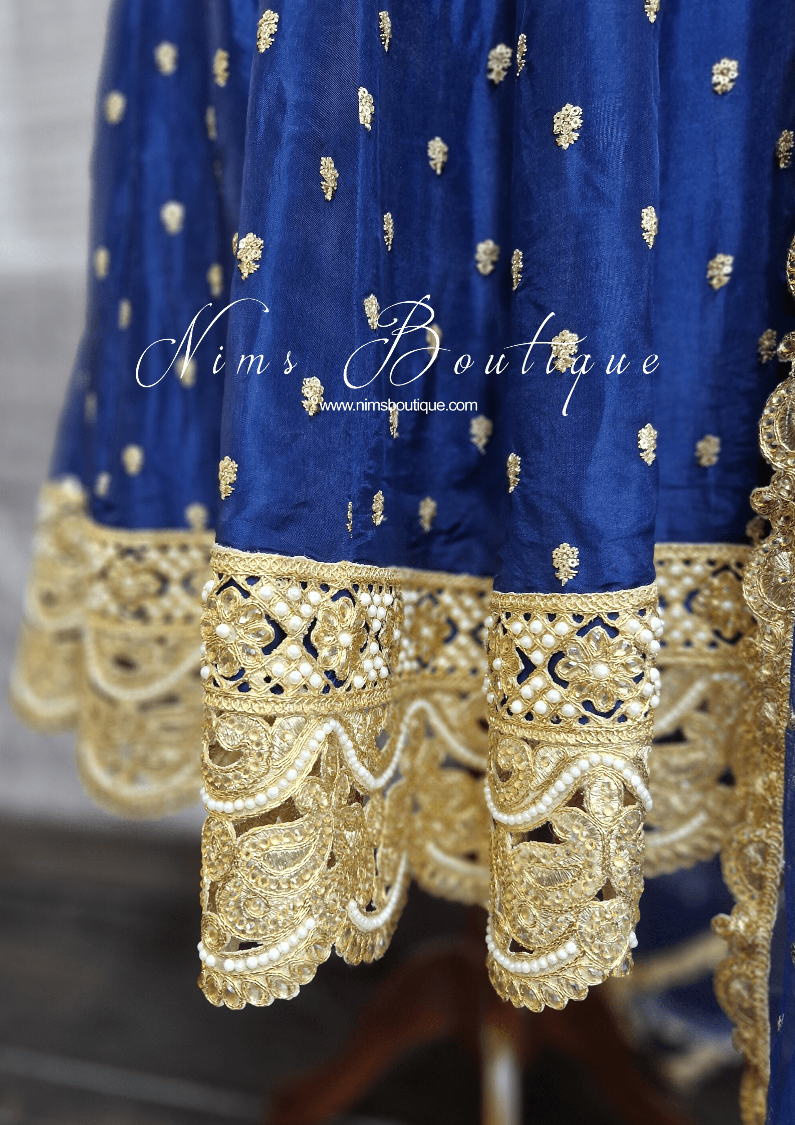 Nims Boutique The NB Luxury Navy Silk Anarkali with Pajami sizes 4-20