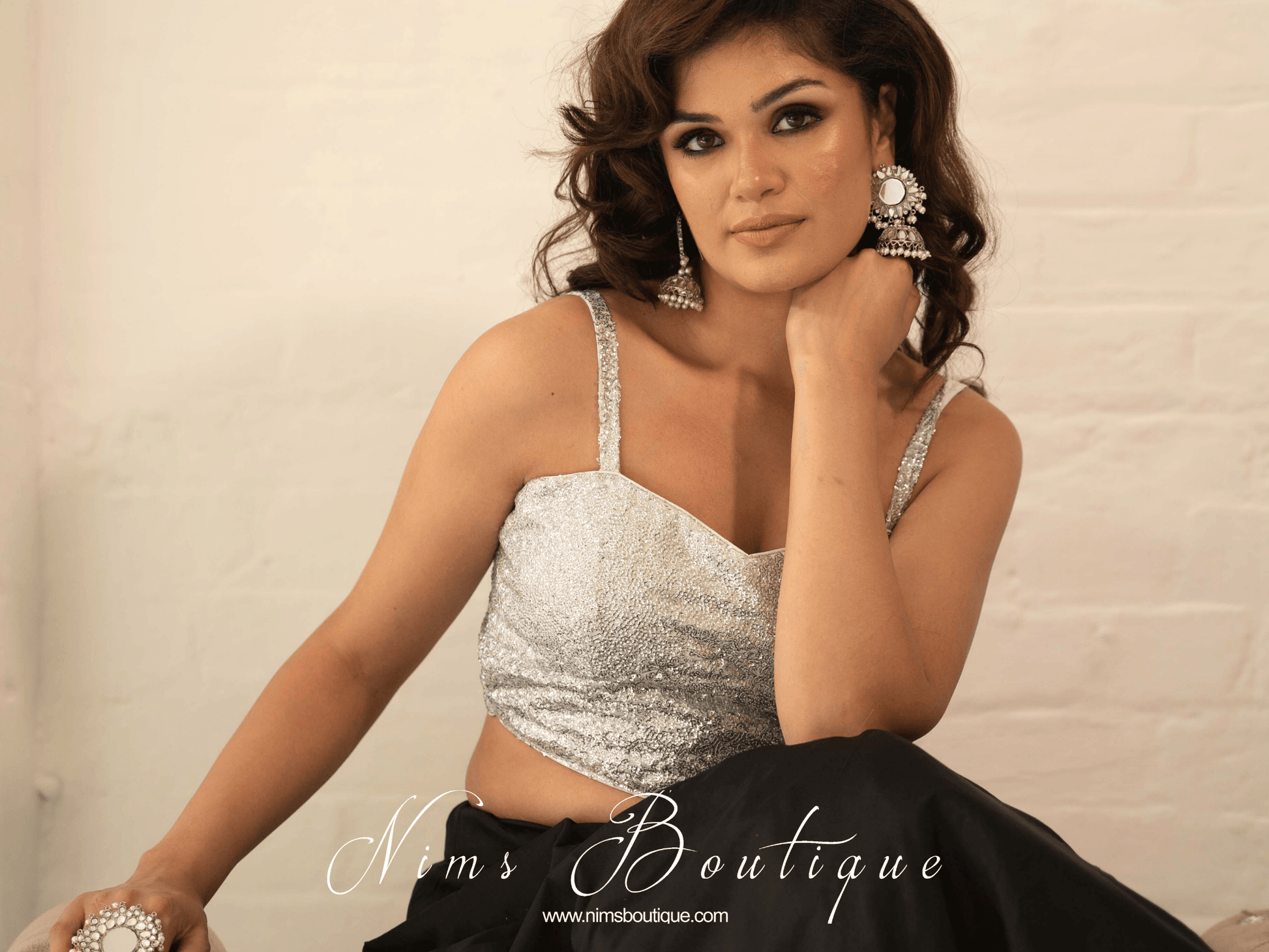 Nims Boutique Gia Silver Sequin Strap Blouse various sizes