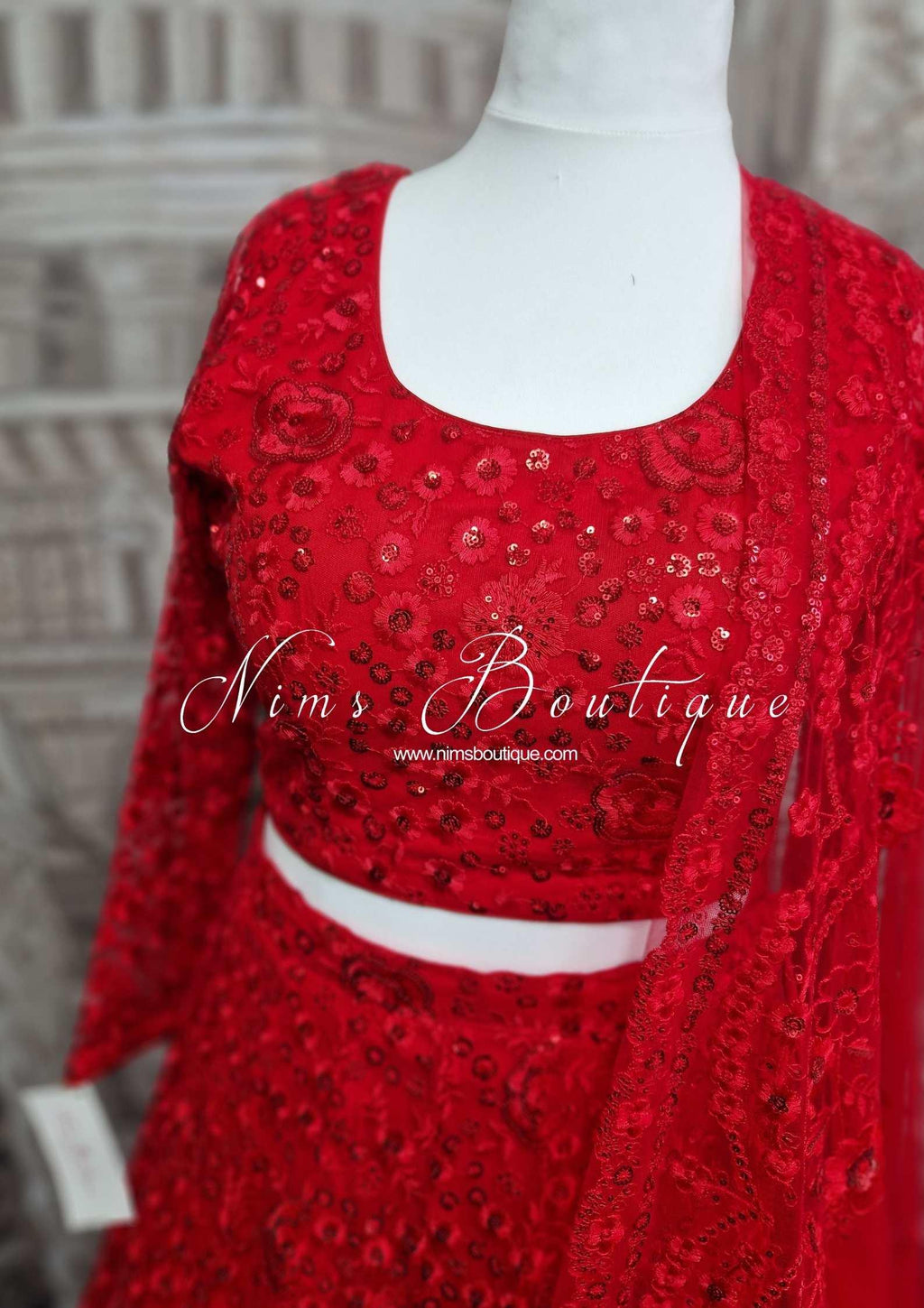 Nims Boutique Luxury Deep Red Sequin Lehnga 8-20