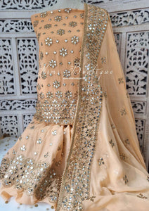 Luxury Unstitched Peach Gharara Suit