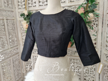 Black Raw Silk High Neck Blouse with sleeves (4-26)
