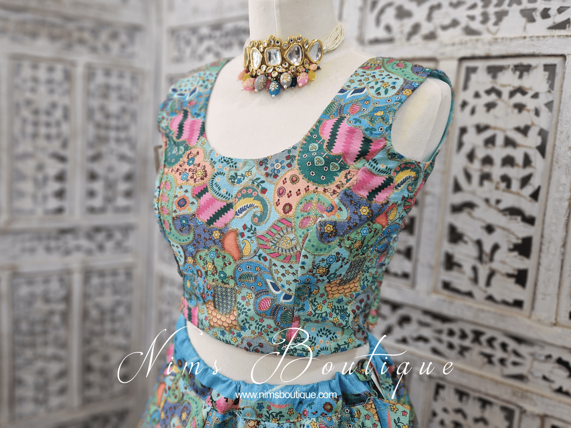 Nims Boutique Suraiya Luxury Blues Printed Blouse sizes 6-18