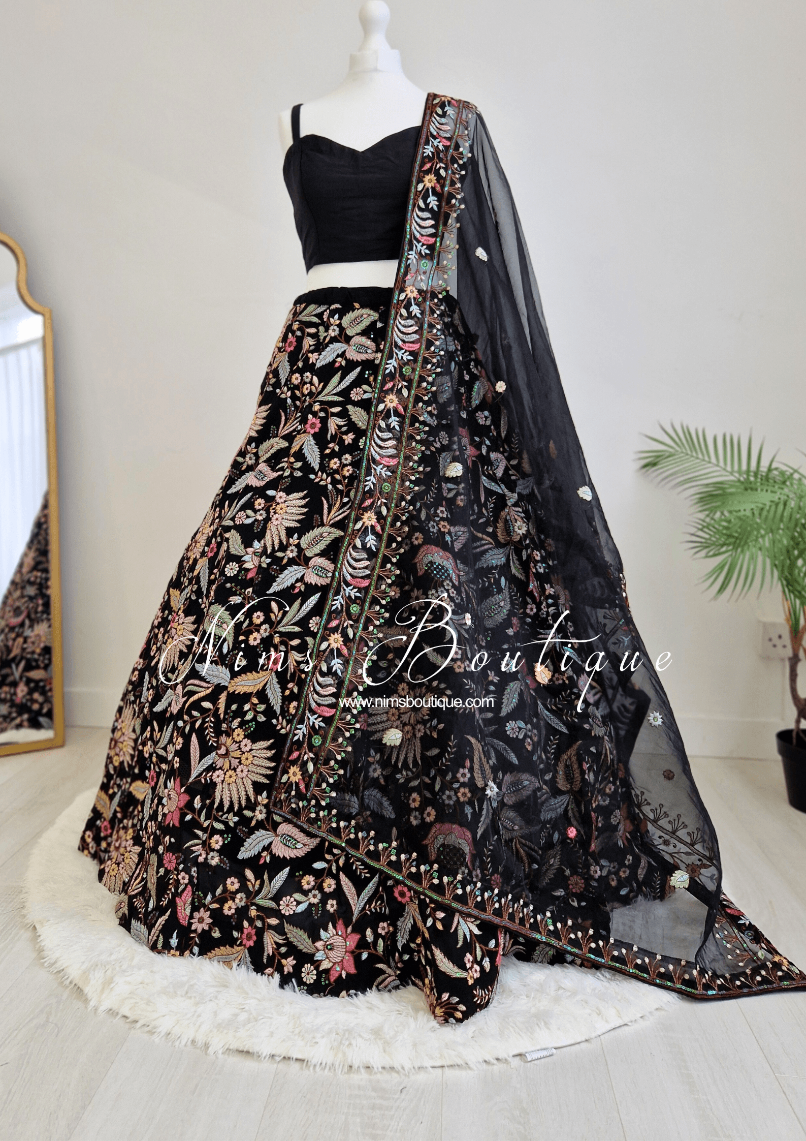 Nims Boutique Sarika Black Multicolour Embellished Luxury Skirt sizes 4-22