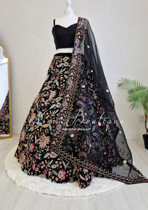 Sarika Luxury Black Organza Embroidered Dupatta/Chunni