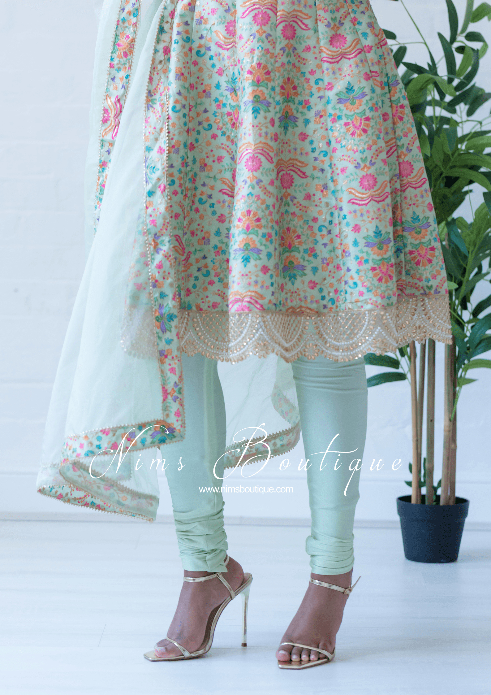 Nims Boutique Mia Mint Green & Multicolour Frock Pajami Suit sizes 4-22