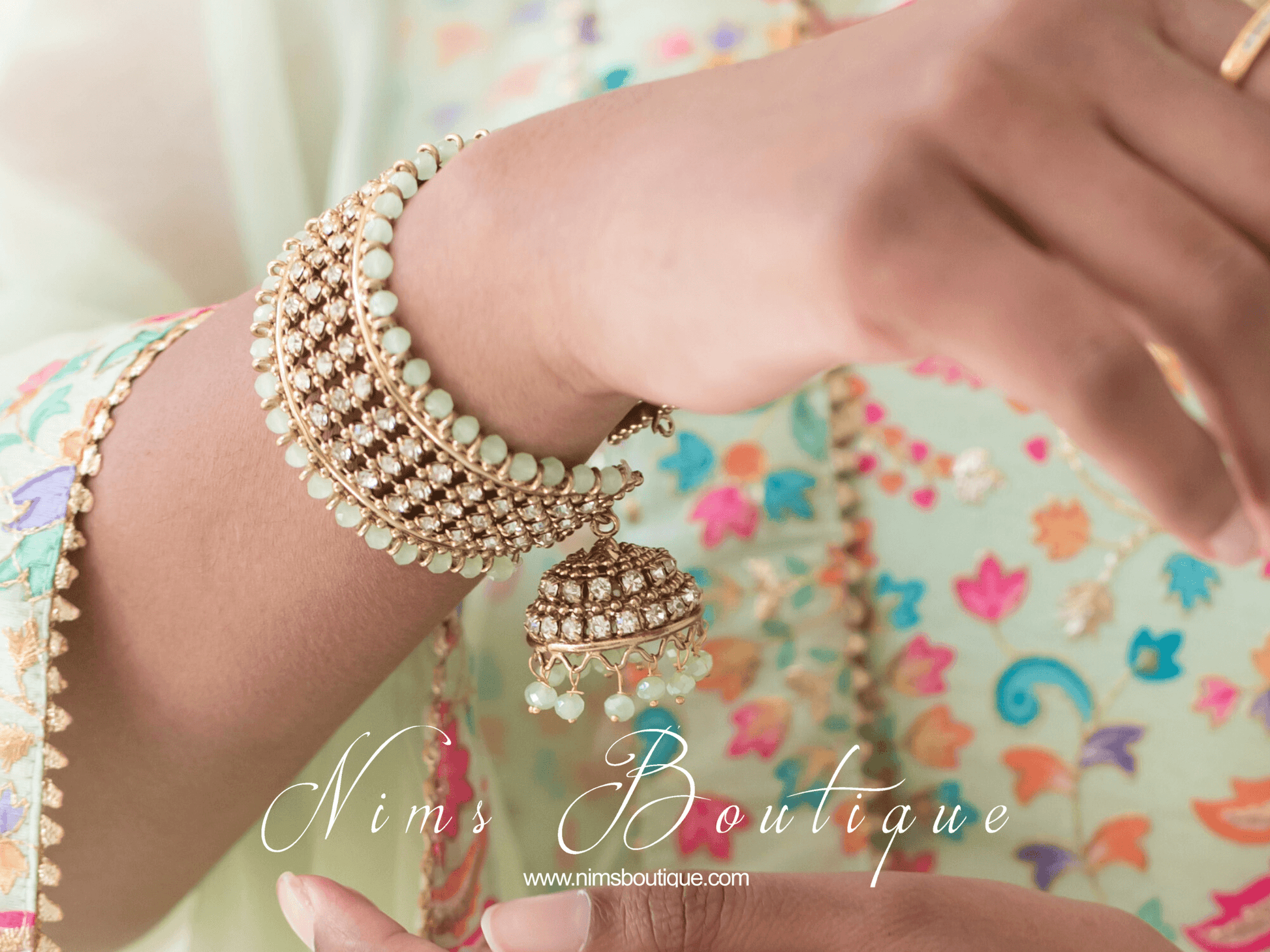 Nims Boutique Royal Mint Bracelet with hanging chumka