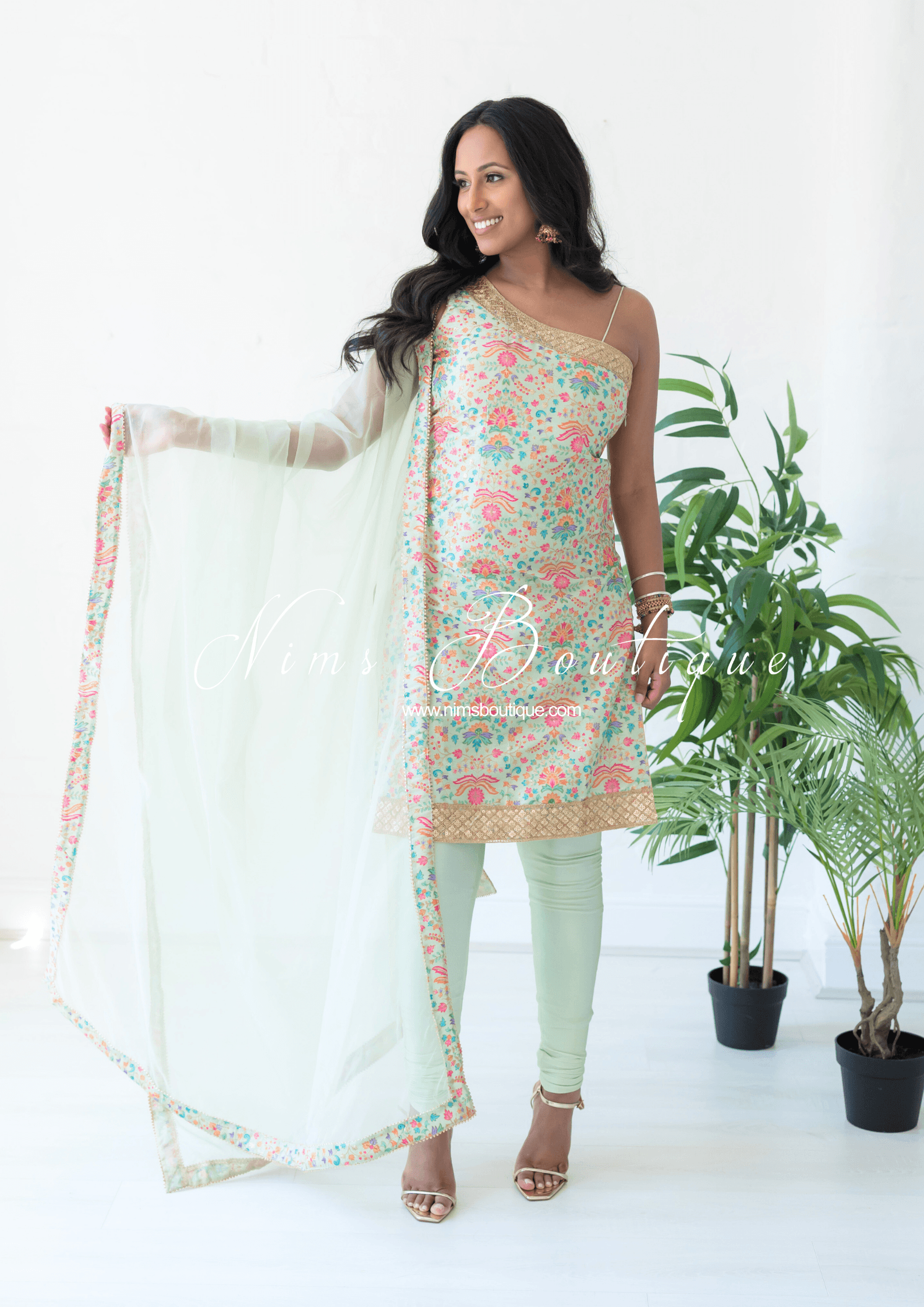 Nims Boutique One Shoulder Mia Mint Greens & Pinks Multicolour Pajami Suit sizes 4-16