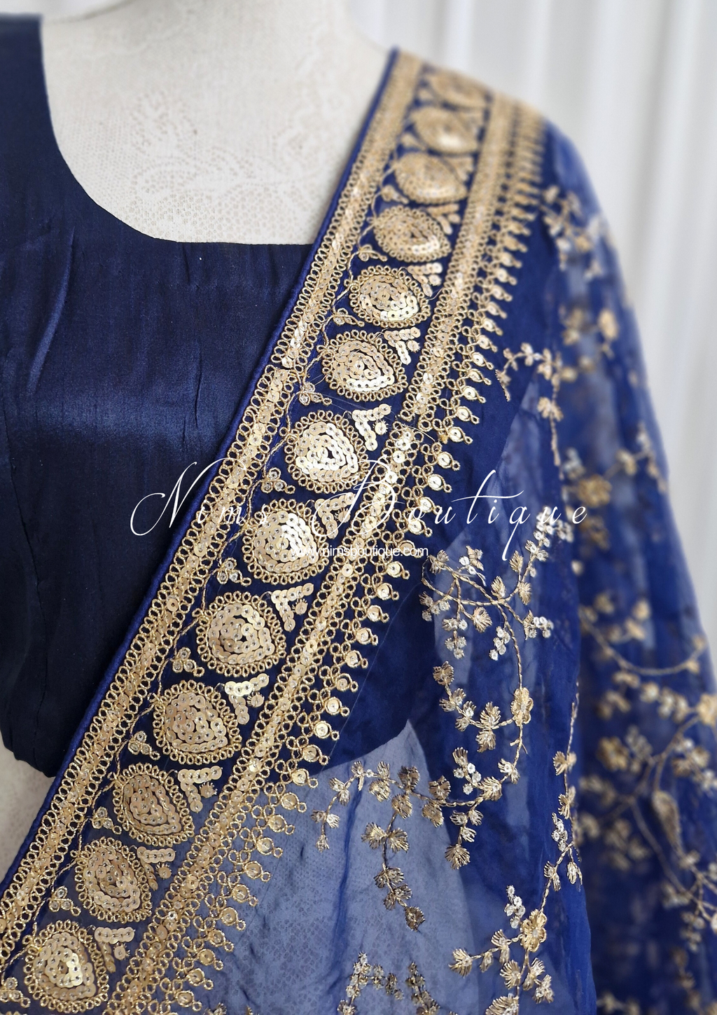 Nims Boutique Mahi Luxury Navy Organza Embroidered Dupatta/Chunni