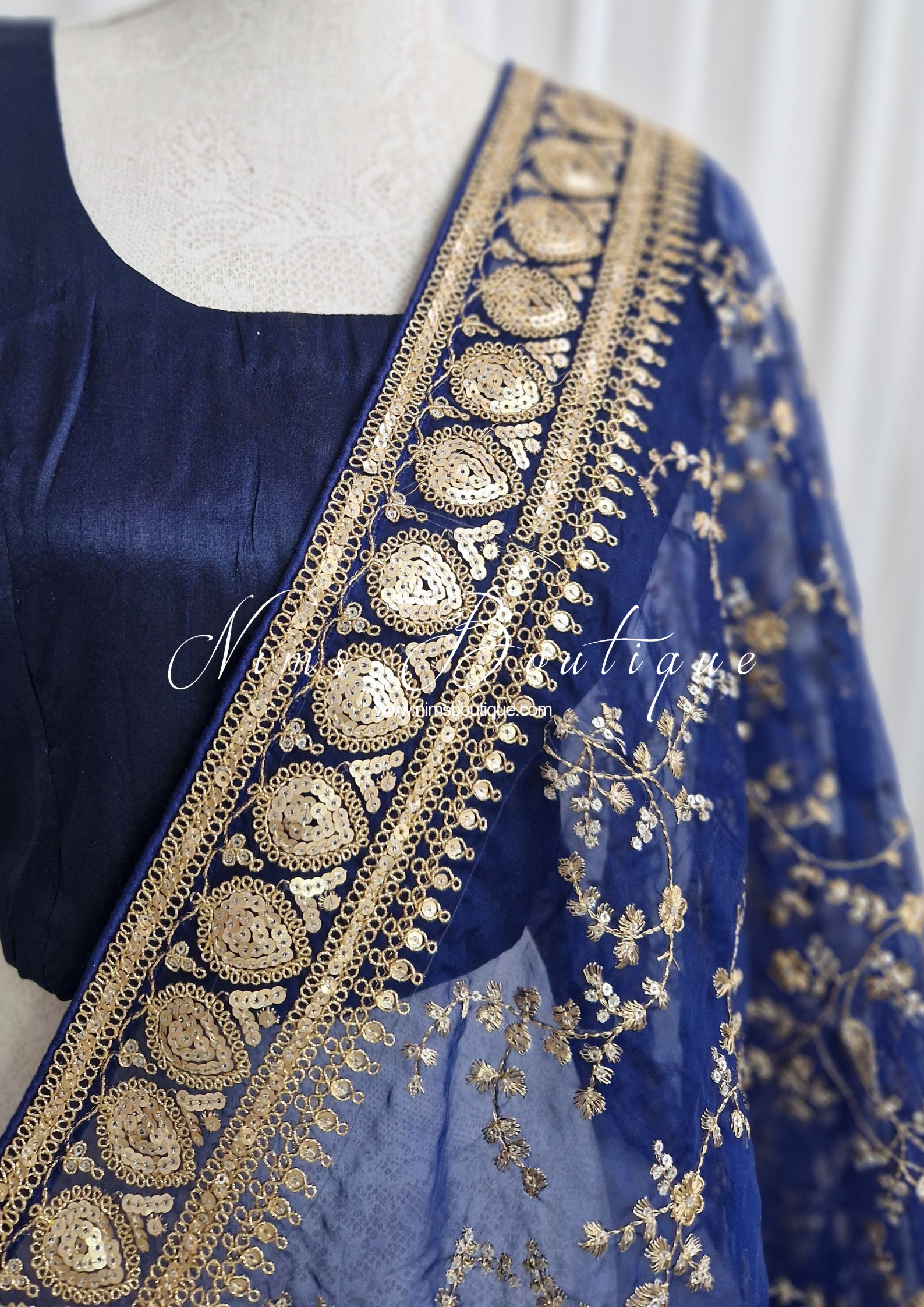 Nims Boutique Mahi Luxury Navy Organza Embroidered Dupatta/Chunni