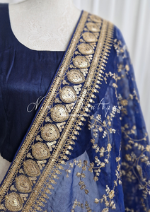 Mahi Luxury Navy Organza Embroidered Dupatta/Chunni