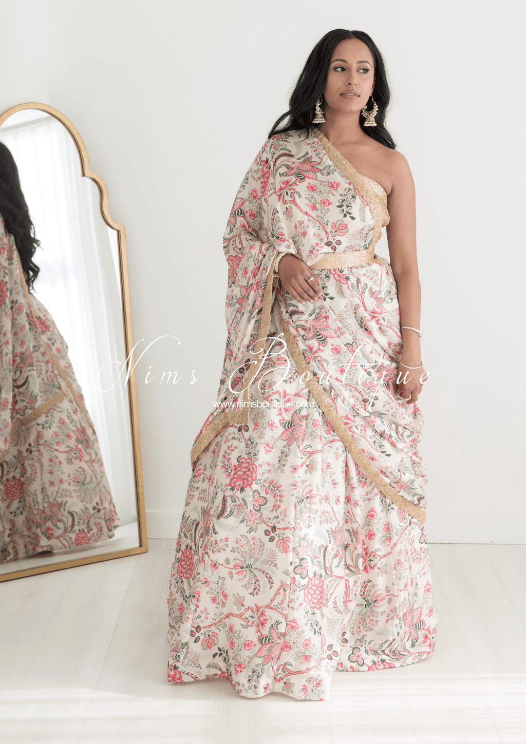 Nims Boutique Kitara Satin Print Dupatta/Chunni sequin edging