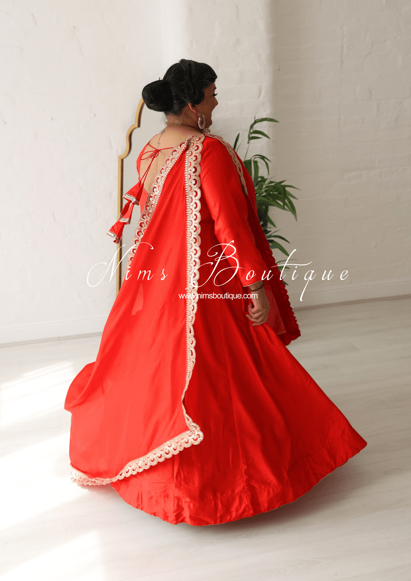 Nims Boutique Saira raw silk red gown with pajami sizes 8-20